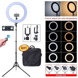 Kit Iluminador LED Ring Light 18" Circular Foto Make com Tripé 2,10m